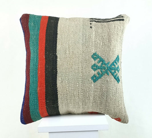 Kilim Pillow Cover 16x16 Oriental Traditional Handmade Bohemian Cushion A1138