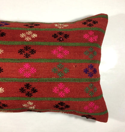 Kilim Pillow Cover 16x24 Tribal Vintage Turkish Carpet Lumbar Pillow Cover 286