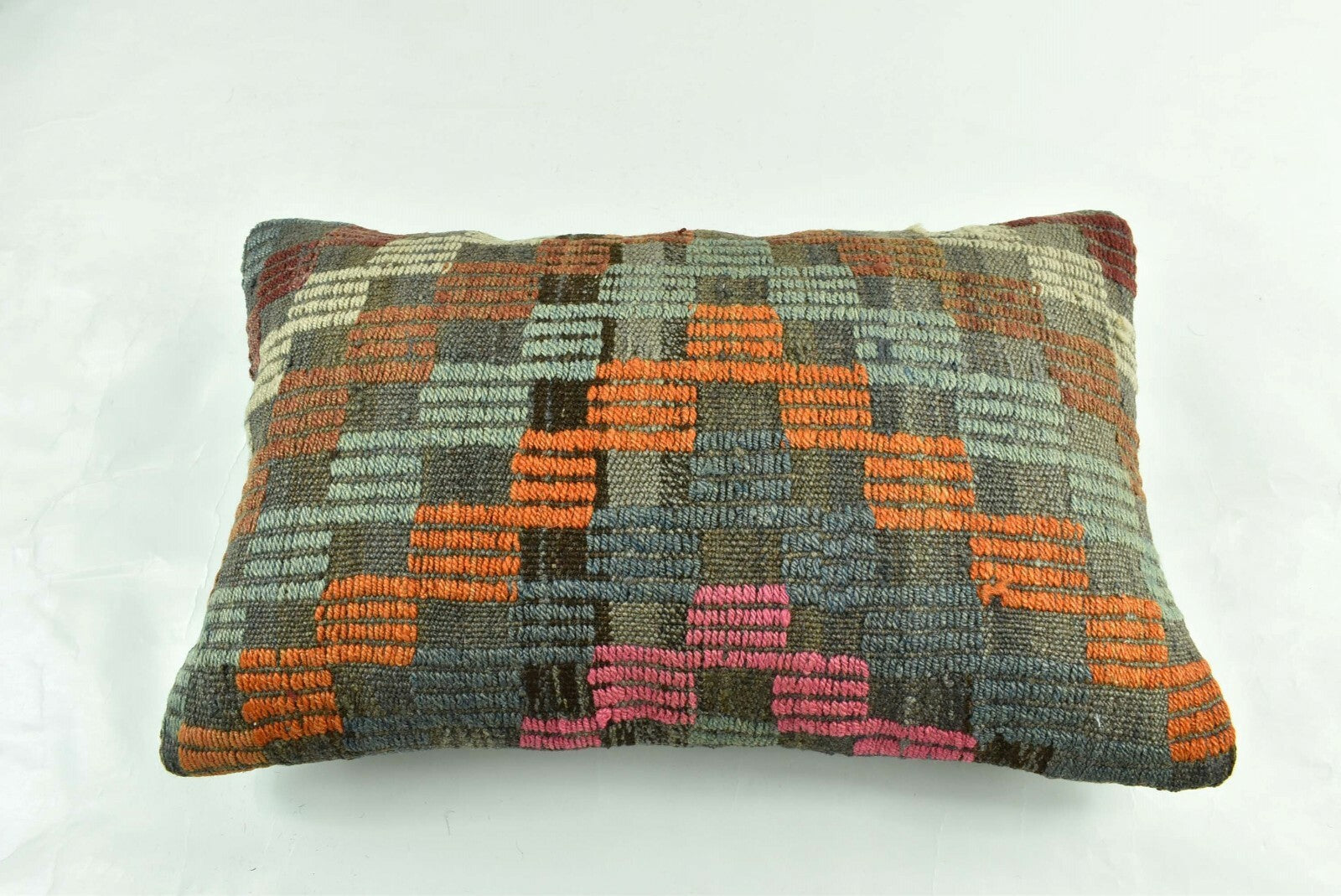 Kilim Pillow Cover 12x20 Turkish Handmade Vintage Couch Lumbar Cushion  A1862