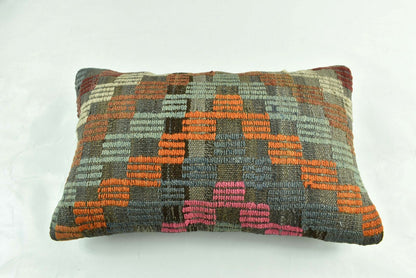 Kilim Pillow Cover 12x20 Turkish Handmade Vintage Couch Lumbar Cushion  A1862