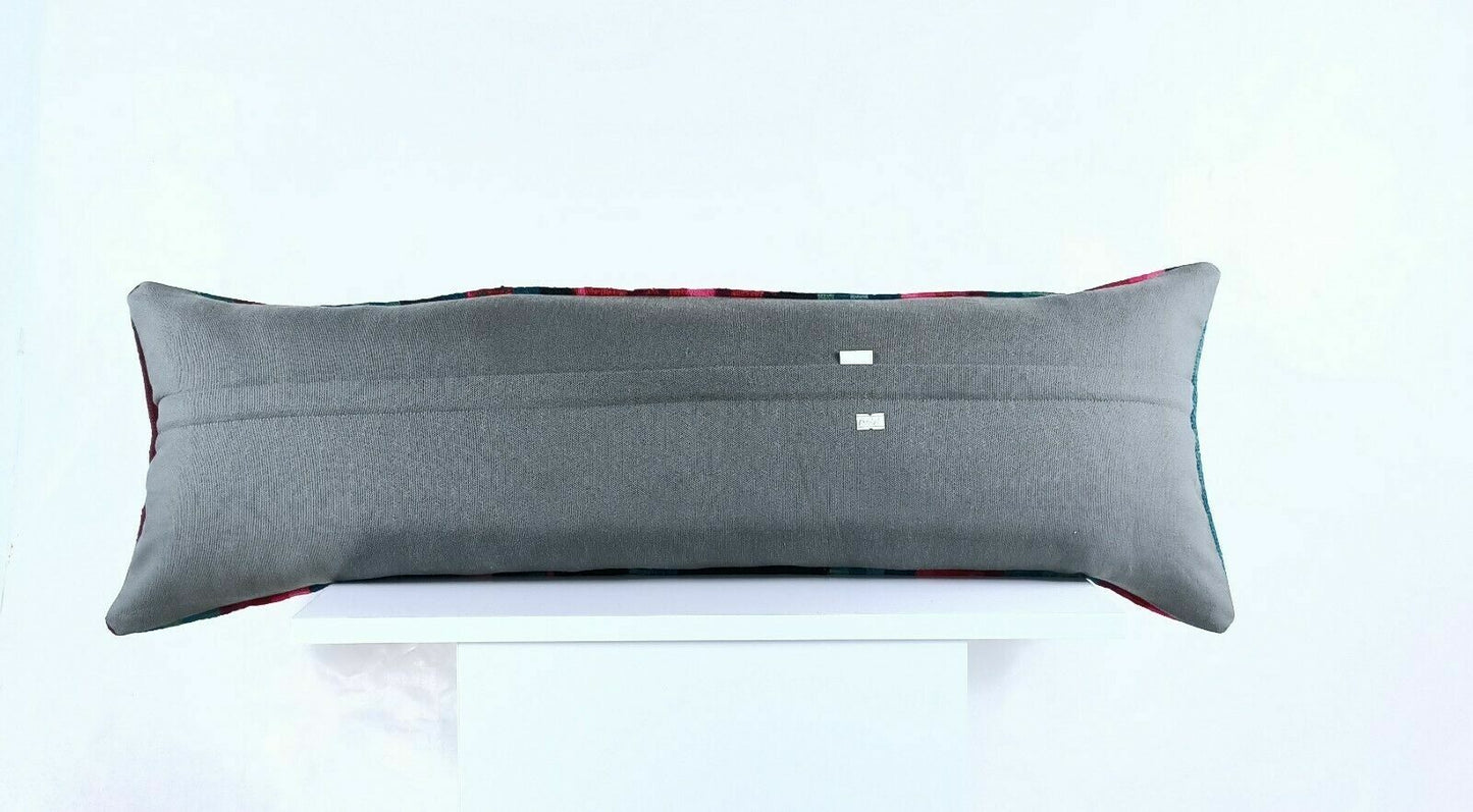 Kilim Lumbar Pillow 12x36 Handmade Oushak Rug Wool Long Throw Cushion Cover A641
