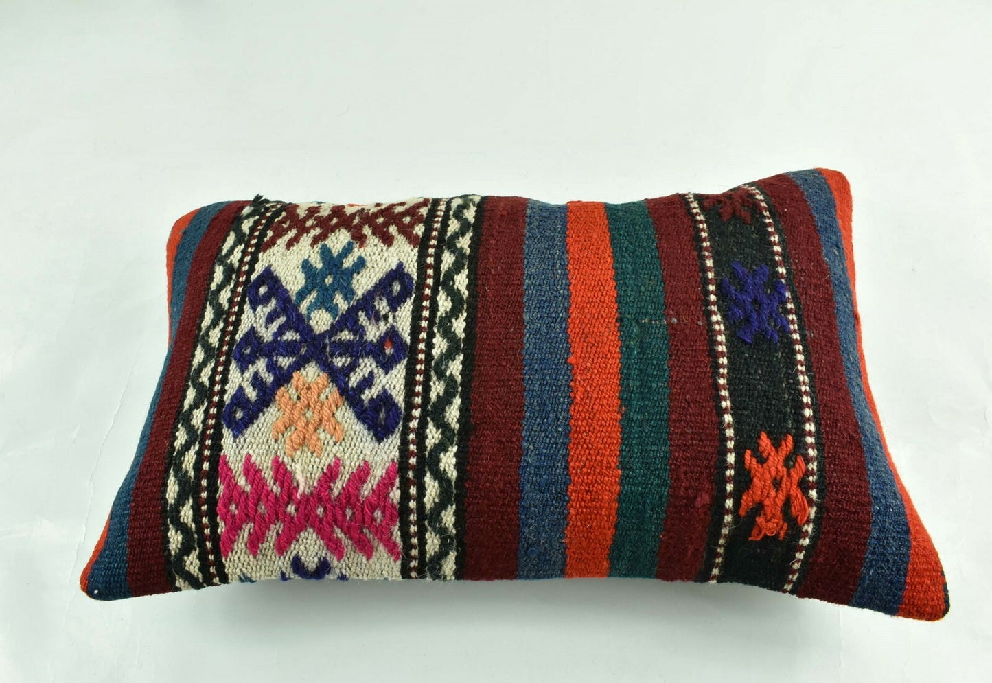 Kilim Pillow Cover 12x20 Turkish Handmade Vintage Couch Lumbar Cushion  A1831