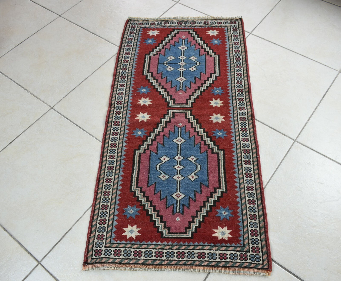 Turkish Runner 3.7x1.8 ft Mini Anatolian Rug Vintage Runner Turkish Runner Y116