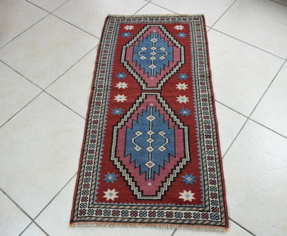 Turkish Runner 3.7x1.8 ft Mini Anatolian Rug Vintage Runner Turkish Runner Y116