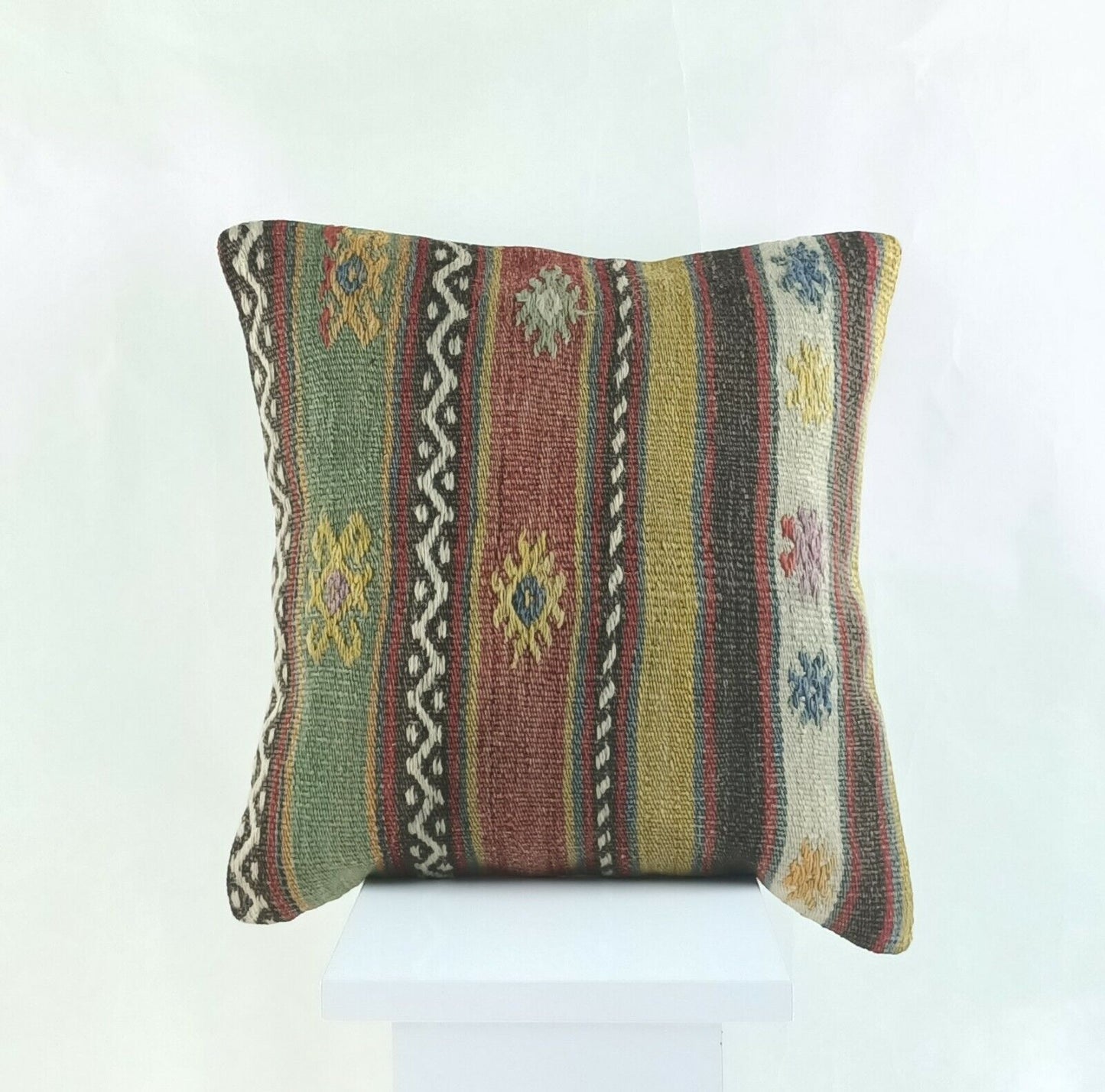 Kilim Cushion Case 16x16 Traditional Handmade Oushak Throw Pillow Cover A858