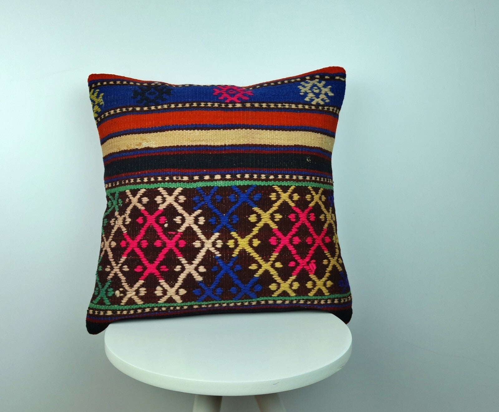 16x16 Handmade Kilim Rug Pillow Cover Vintage Boho Ethnic Lumbar Cushion E218