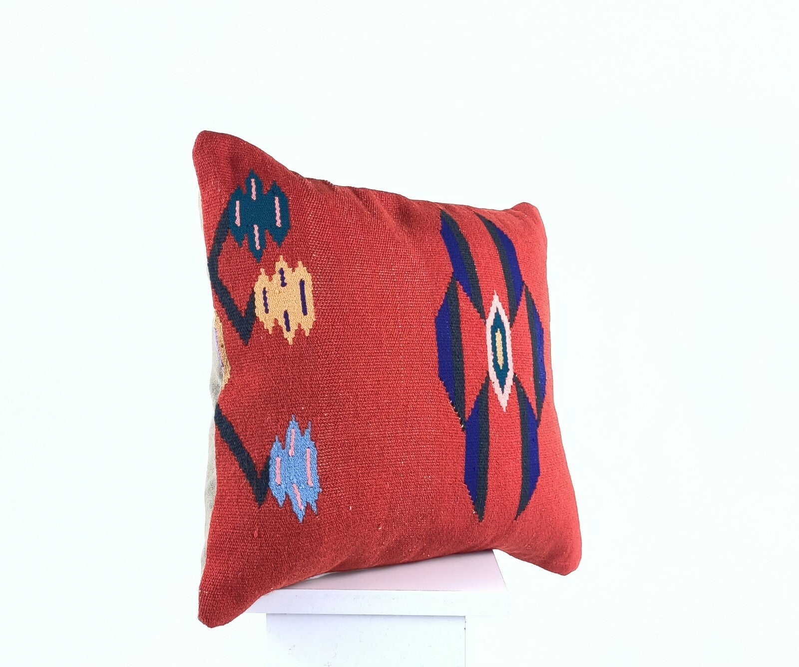  Turkish Kilim Pillow Cover 16x16 Home Decorative Wool Oushak Rug Cushion A531