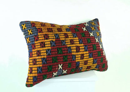 Kilim Lumbar Pillow Cover 16x24 in Handmade Oushak Rug Traditional Cushion E1217