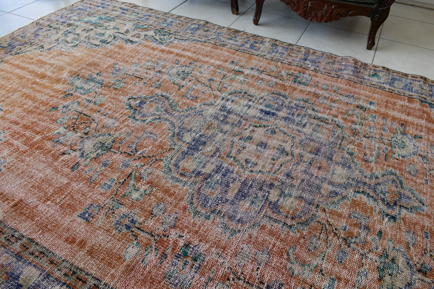 Large Turkish Rug 9.7x5.9 ft Vintage Rug Faded Oushak Rug Living Room Carpet B26