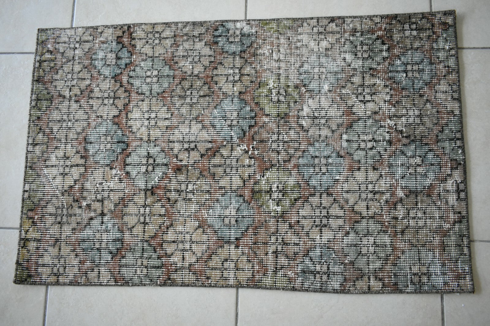 Vintage Runner 3.2x2 ft Small Turkish Runner Anatolian Floor Runner Rug R20