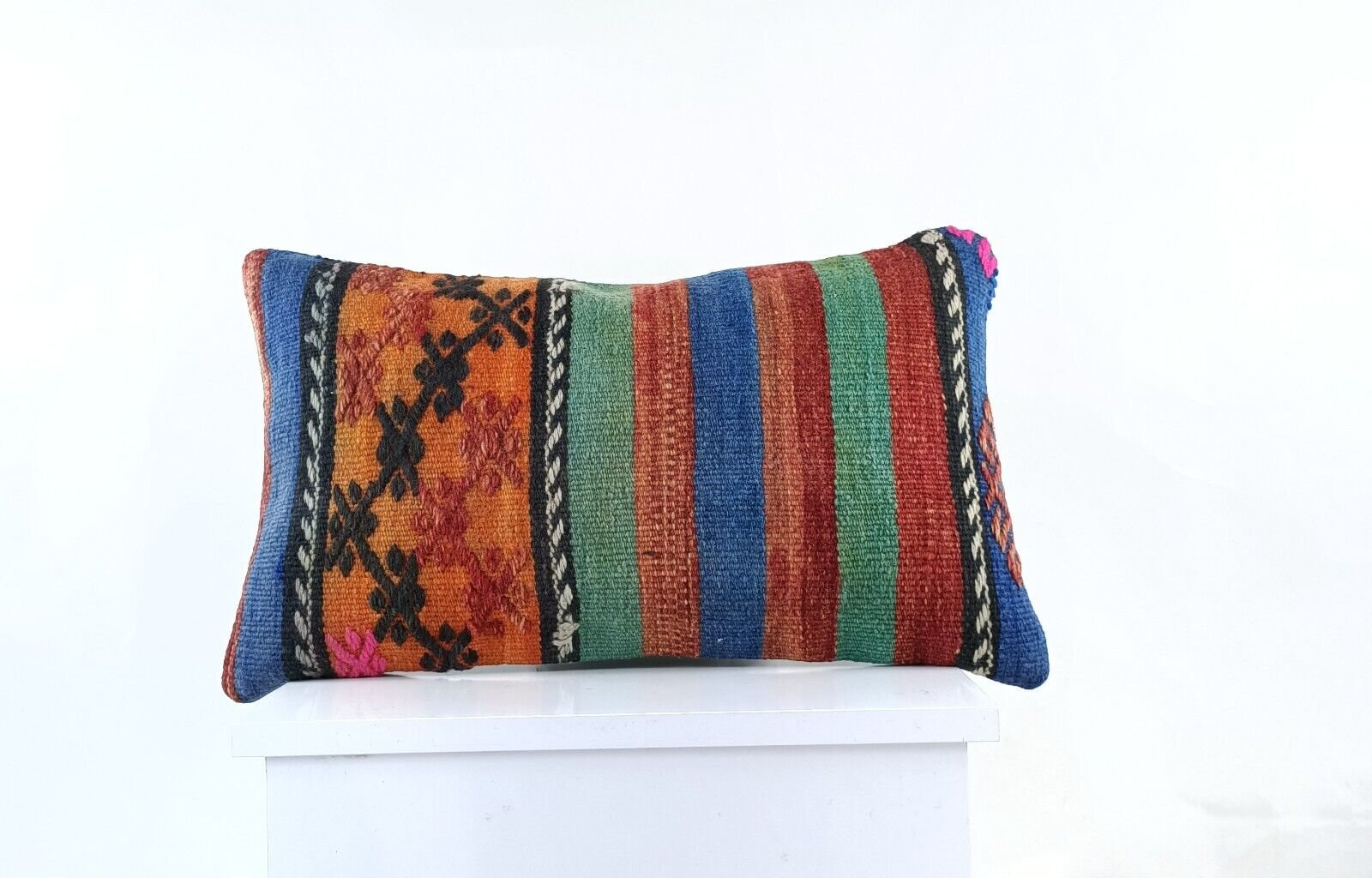 Kilim Pillow Cover 12x20 Turkish Handmade Sofa Couch Floor Lumbar Cushion E977