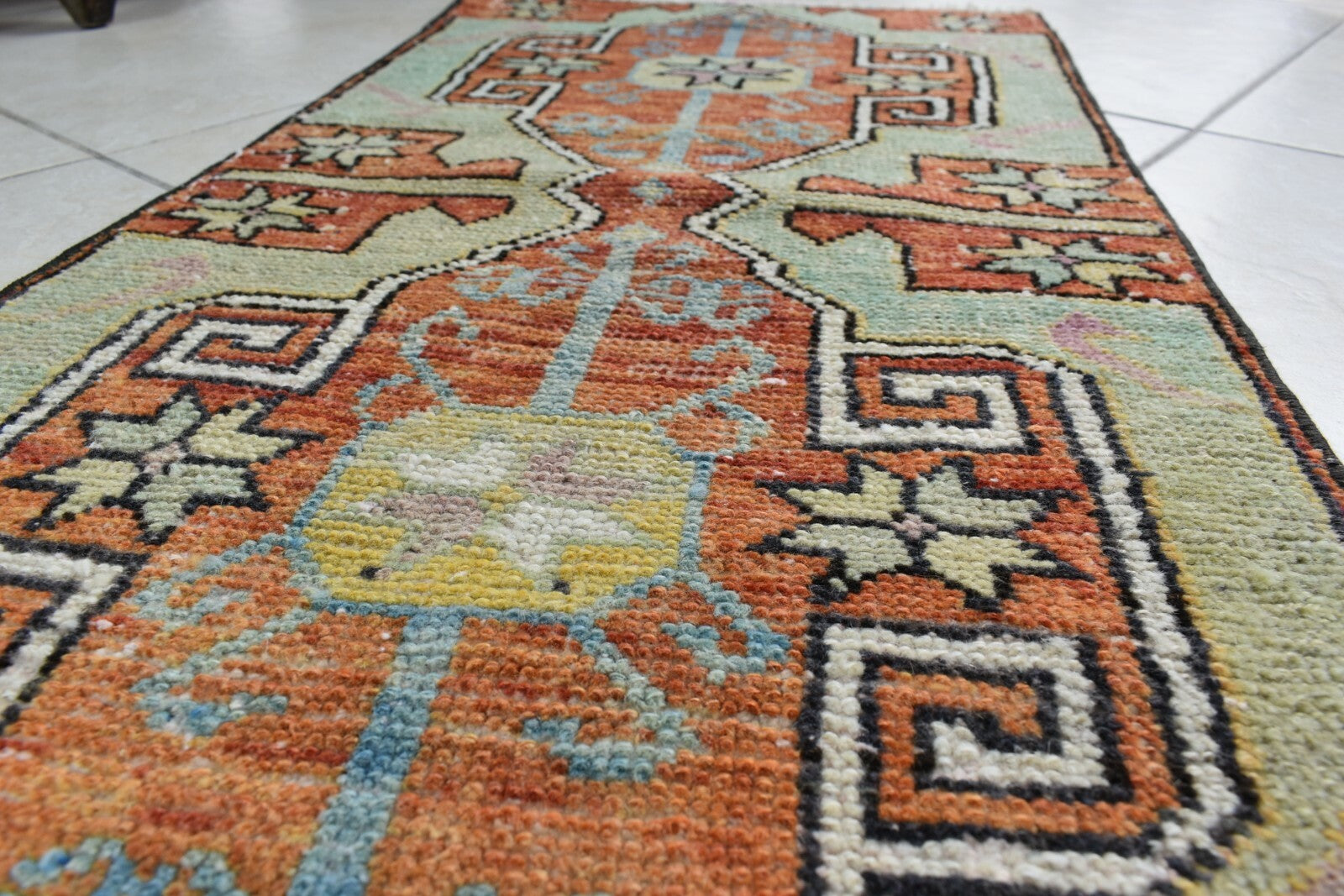 Vintage Runner 2.9x1.5 ft Mini Turkish Rug Oushak Runner Anatolian Runner Y94