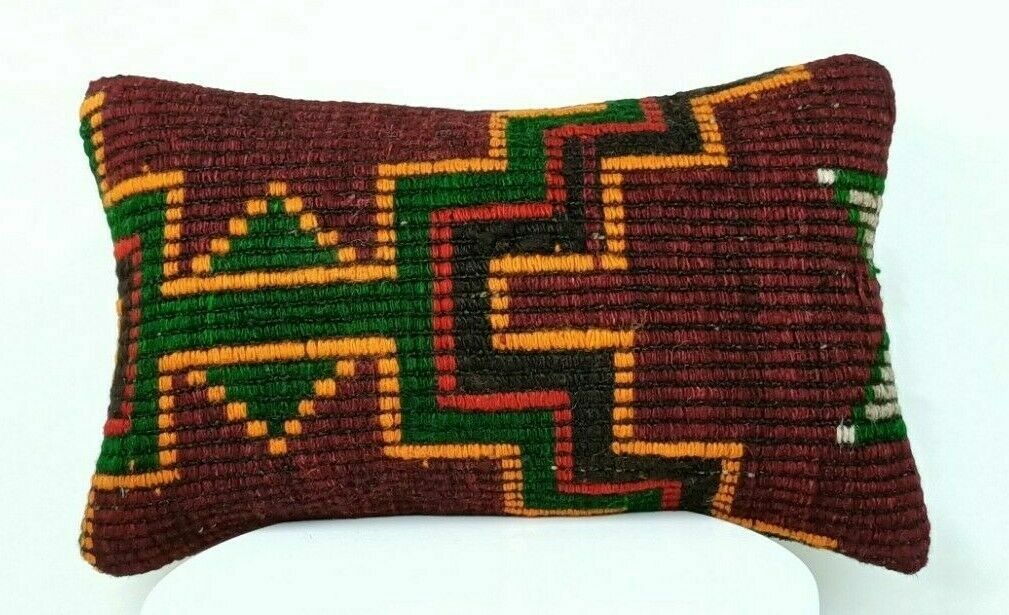 12x20 Kilim Pillow Cover Handmade Traditional Turkish Wool Lumbar Cushion E520