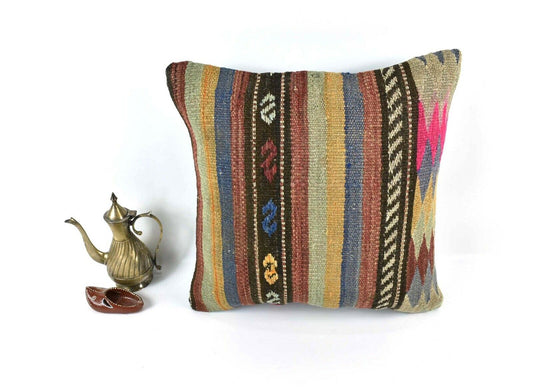 Kilim Pillow Cover 16x16 Home Decorative Vintage Handmade Cushion Cover A1948