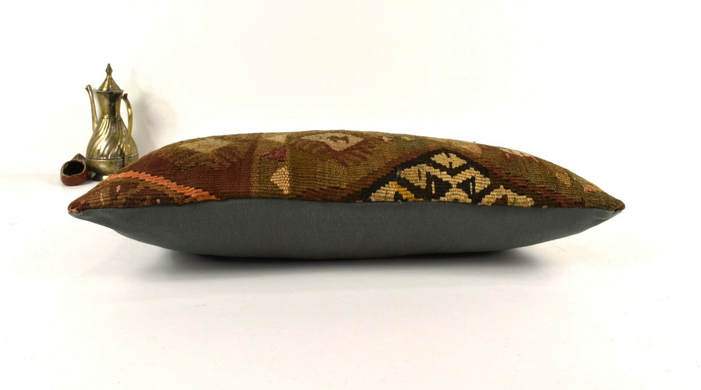Kilim Lumbar Pillow Cover 10x20 Decorative Sofa Couch Handmade Cushion A2257