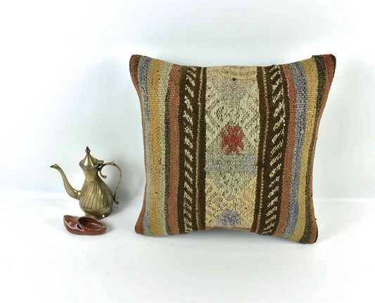 Kilim Pillow Cover 16x16 Home Decorative Vintage Handmade Cushion Cover A1965