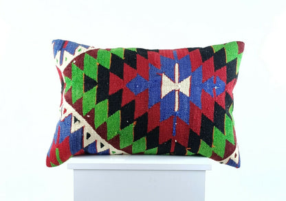 Kilim Pillow Cover 16x24 in Traditional Handmade Anatolian Lumbar Cushion A1498