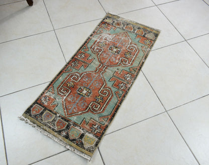 Turkish Runner 3.2x1.4 ft Mini Anatolian Rug Vintage Runner Turkish Runner Y109
