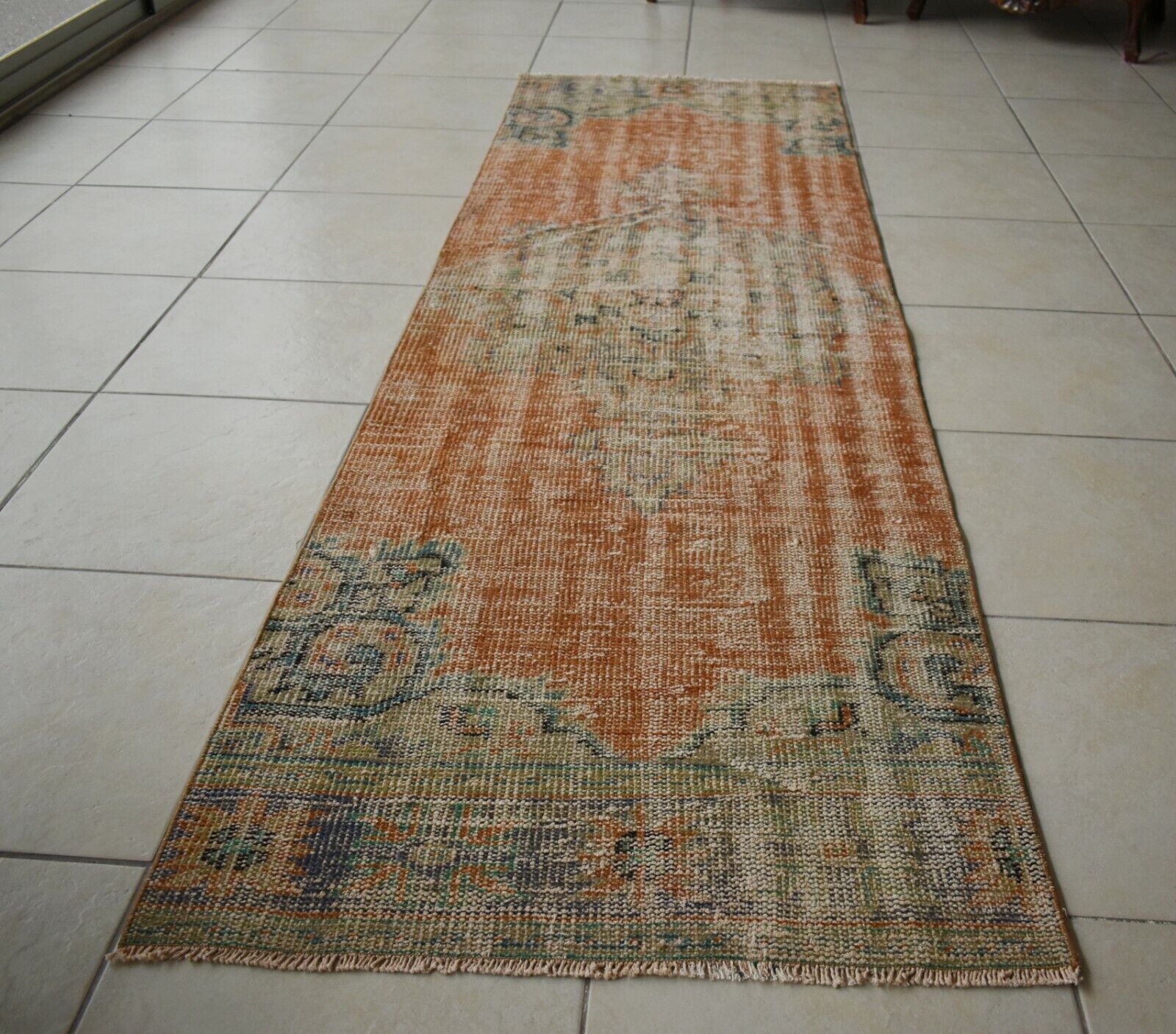 Vintage Runner 8.7x2.7 ft Oushak Runner Anatolian Rug Faded Turkish Runner R29