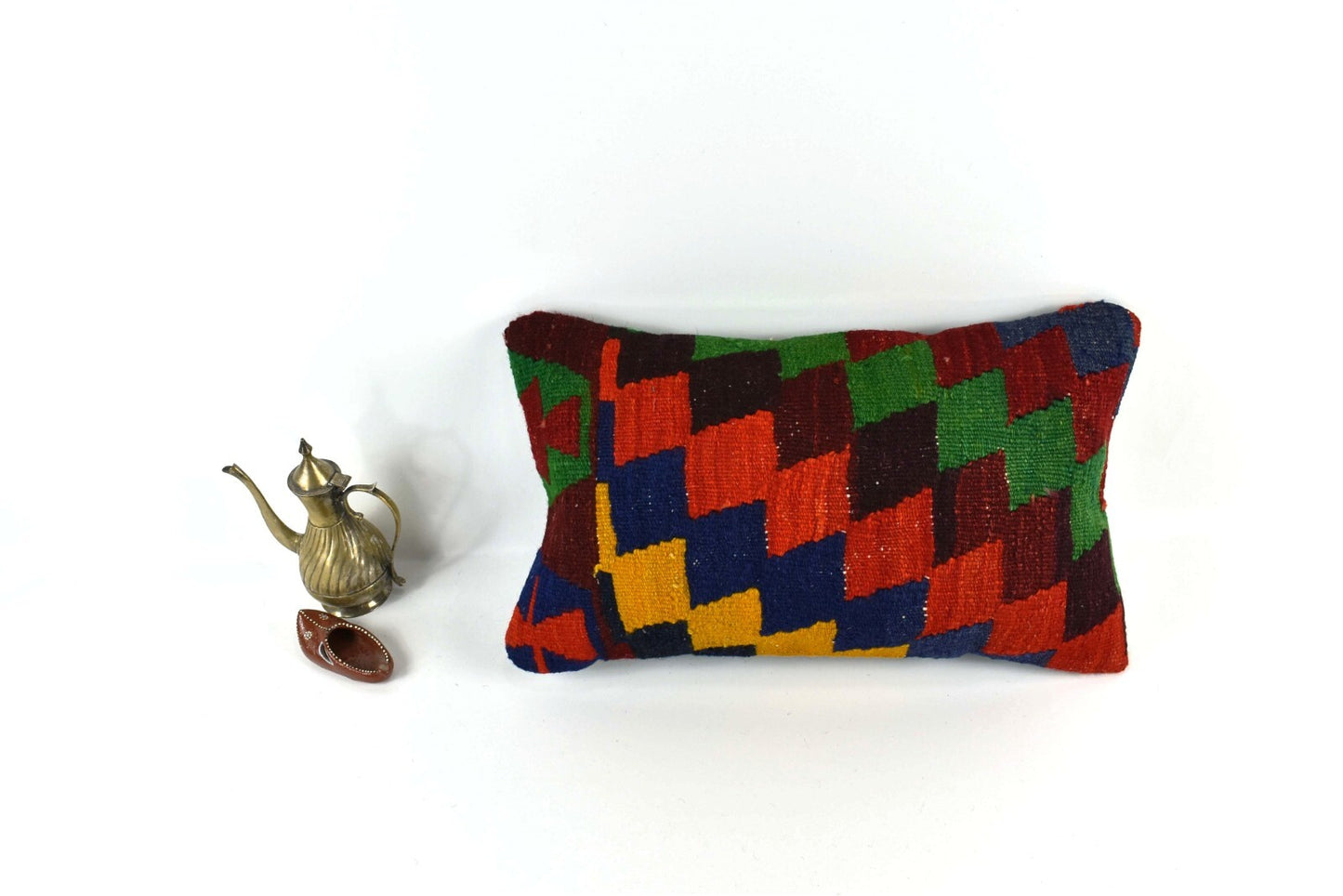 Kilim Pillow Cover 12x20 Handmade Turkish Rug Boho Ethnic Lumbar Cushion 3324