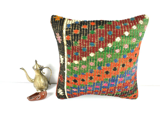  Kilim Pillow Cover 16x16 Decorative Vintage Handmade Bohemian Cushion A1651