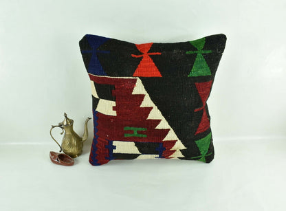 18"x18" Kilim Pillow Cover  Handmade Turkish Vintage Cushion Tribal Lumbar 2989