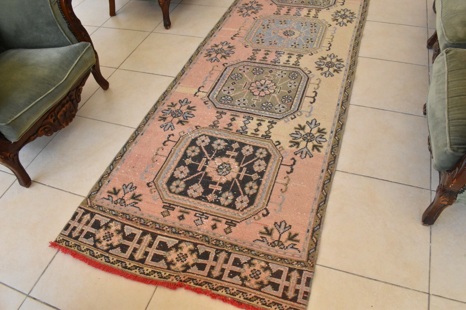 Traditional Handmade Runner Rug 3x10.8 ft Traditional Vintage Oushak Kilim C04