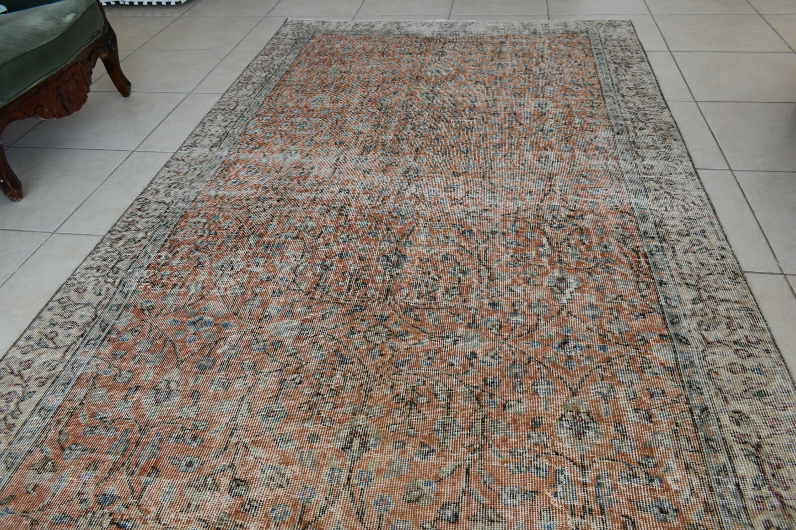 Large Turkish Rug 8.6x4.7 ft Vintage Rug Faded Oushak Rug Living Room Carpet B24