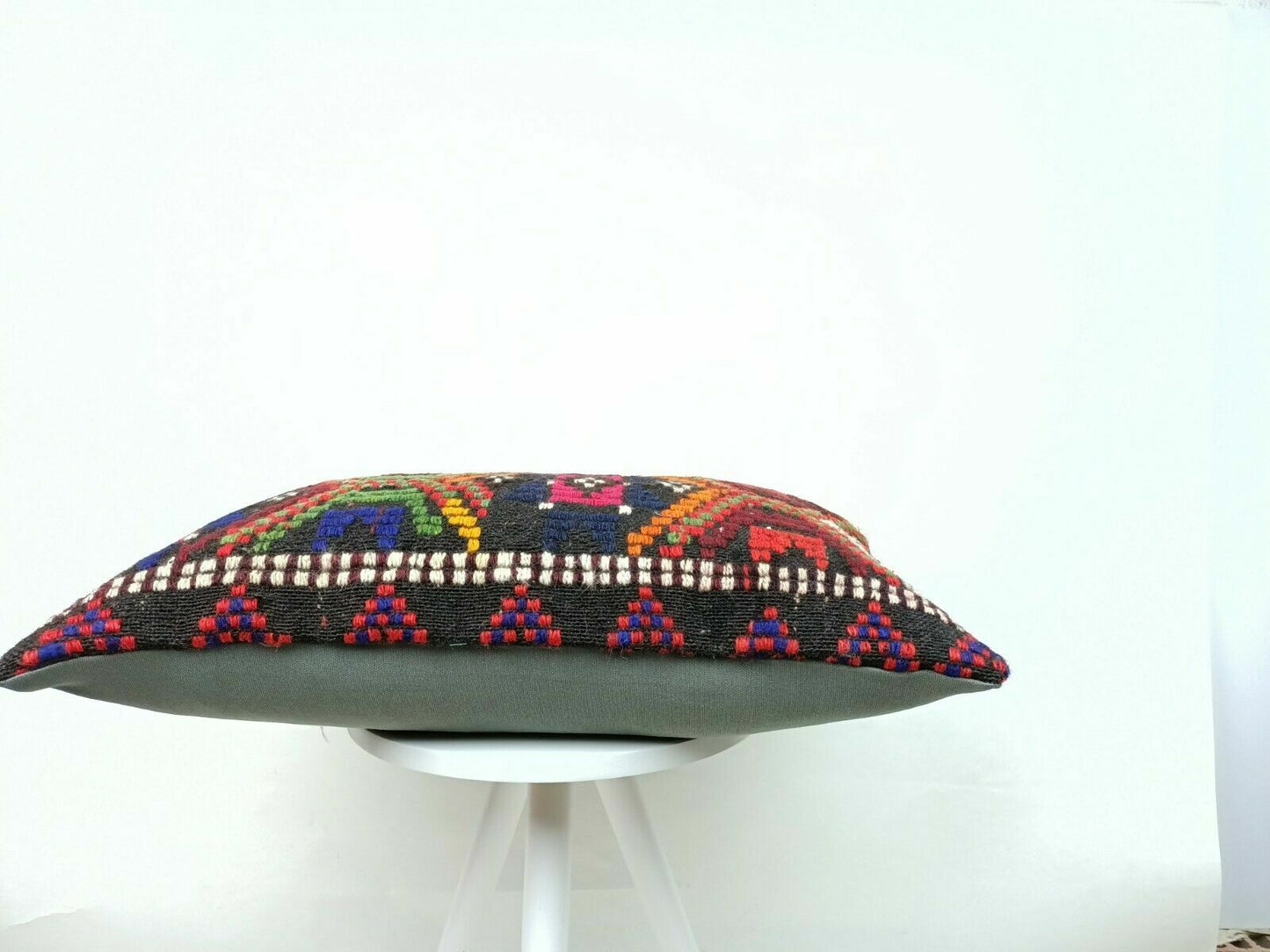 Handmade Kilim Pillow Cover 16x24 Vintage Rug Tribal Ethnic Bohemian Lumbar E490