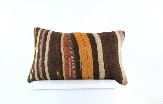 Kilim Pillow Cover 12x20 Turkish Handmade Sofa Couch Floor Lumbar Cushion E1049