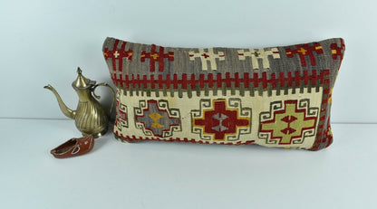 Kilim Lumbar Pillow Cover 10x20 Decorative Sofa Couch Handmade Cushion A1774