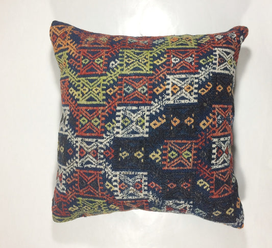 18"x18" Kilim Pillow Cover  Handmade Turkish Vintage Cushion Tribal Lumbar 174