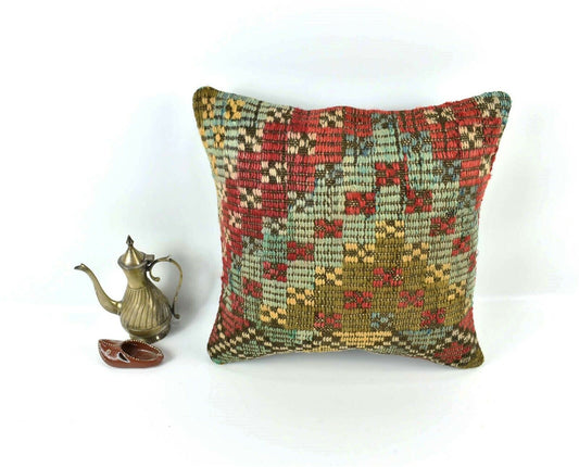 Kilim Pillow Cover 16x16 Home Decorative Vintage Handmade Cushion Cover A1951