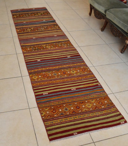 Handwoven Oushak Kilim Runner 2.3 x 8.7 ft  Hallway Corridor Kitchen Rug C29