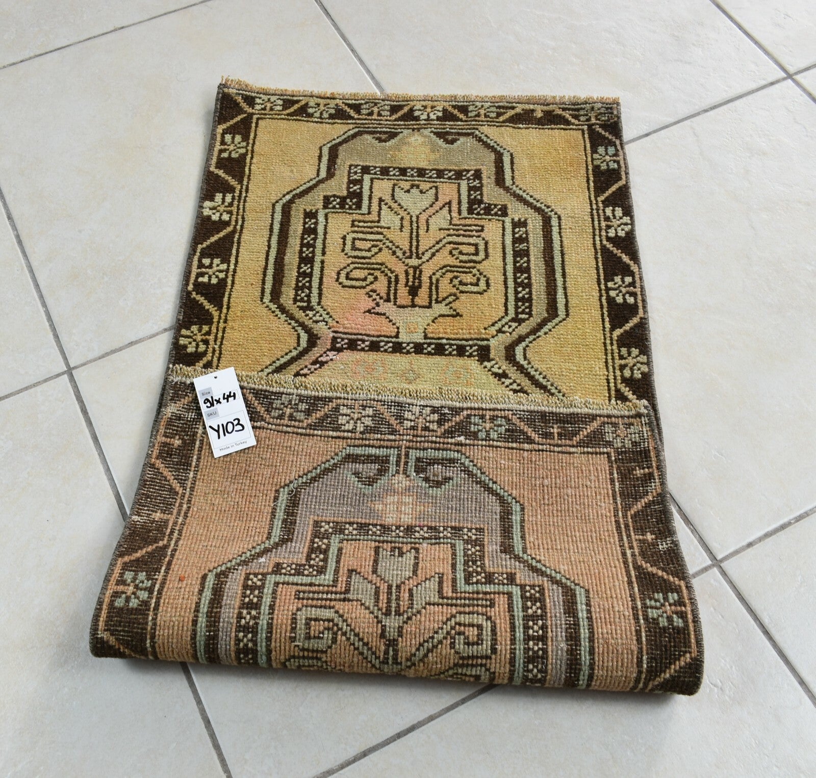 Vintage Runner 2.9x1.4 ft Mini Turkish Rug Oushak Runner Anatolian Runner Y103