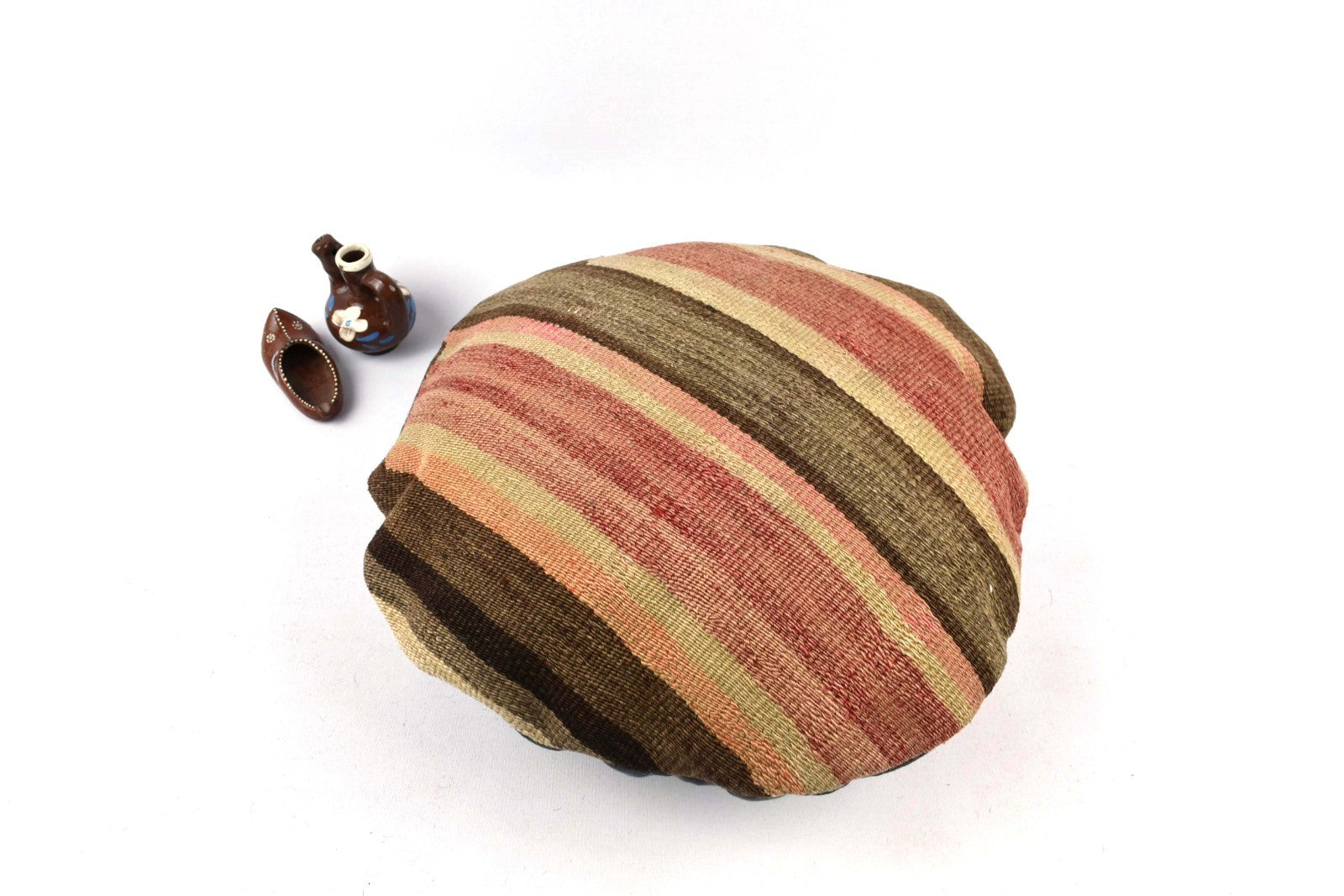 Kilim Round Pillow Cover 18" in Tribal Vintage Turkish Carpet Round Cushion 4947