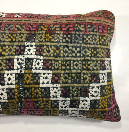Kilim Pillow Cover 12x20 Handmade Turkish Rug Boho Ethnic Lumbar Cushion 853