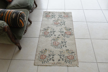 Vintage Oushak Rug 4x2 ft Turkish Floor Rug Faded Area Rug Oriental Rug