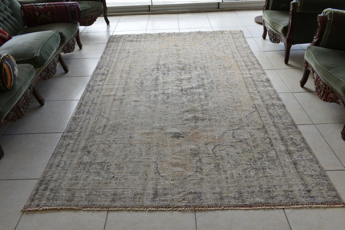 Faded Oushak Rug 8.4x5.1  ft Anatolian Rug Turkish Carpet Boho Floor Rug U22