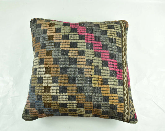 24x24 Kilim Pillow Cover Large Vintage Oushak Rug Ethnic Sofa Cushion 3057