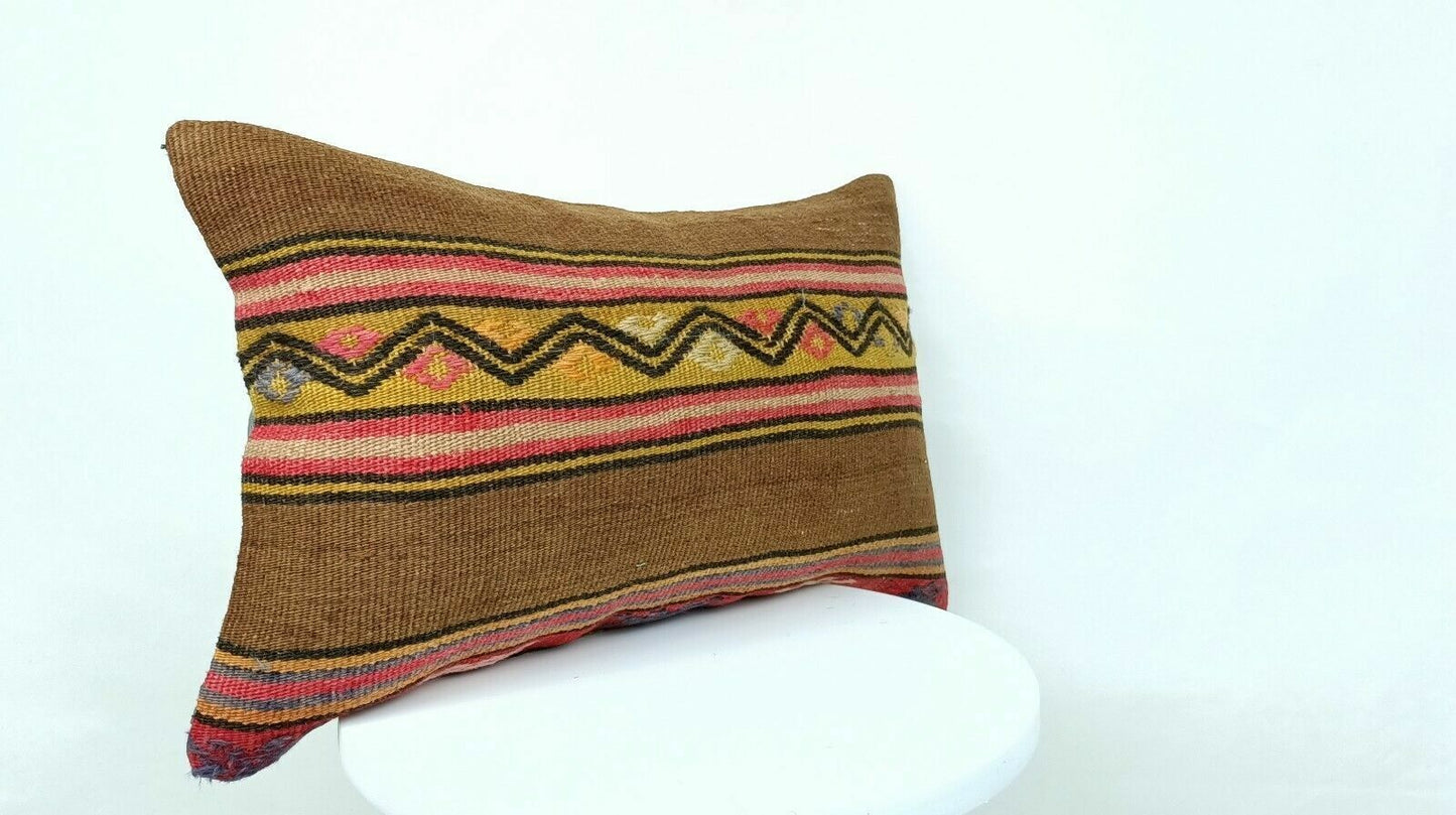 12x20 Kilim Pillow Cover Handmade Traditional Turkish Wool Lumbar Cushion E516