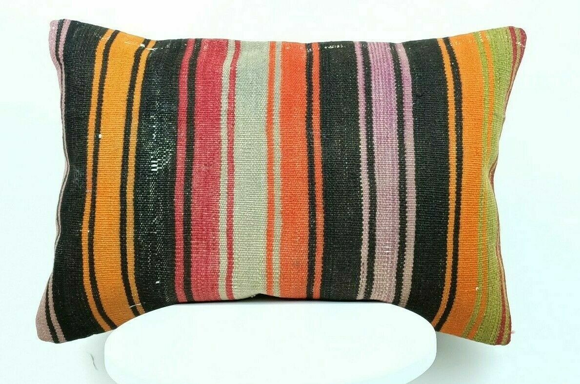 Kilim Pillow Cover 16x24 Handmade Lumbar Tribal Ethnic Sofa Couch Cushion  E495