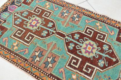 Small Turkish Runner 3.7x2 ft Vintage Runner Hallway Runner Handwoven Rug R39