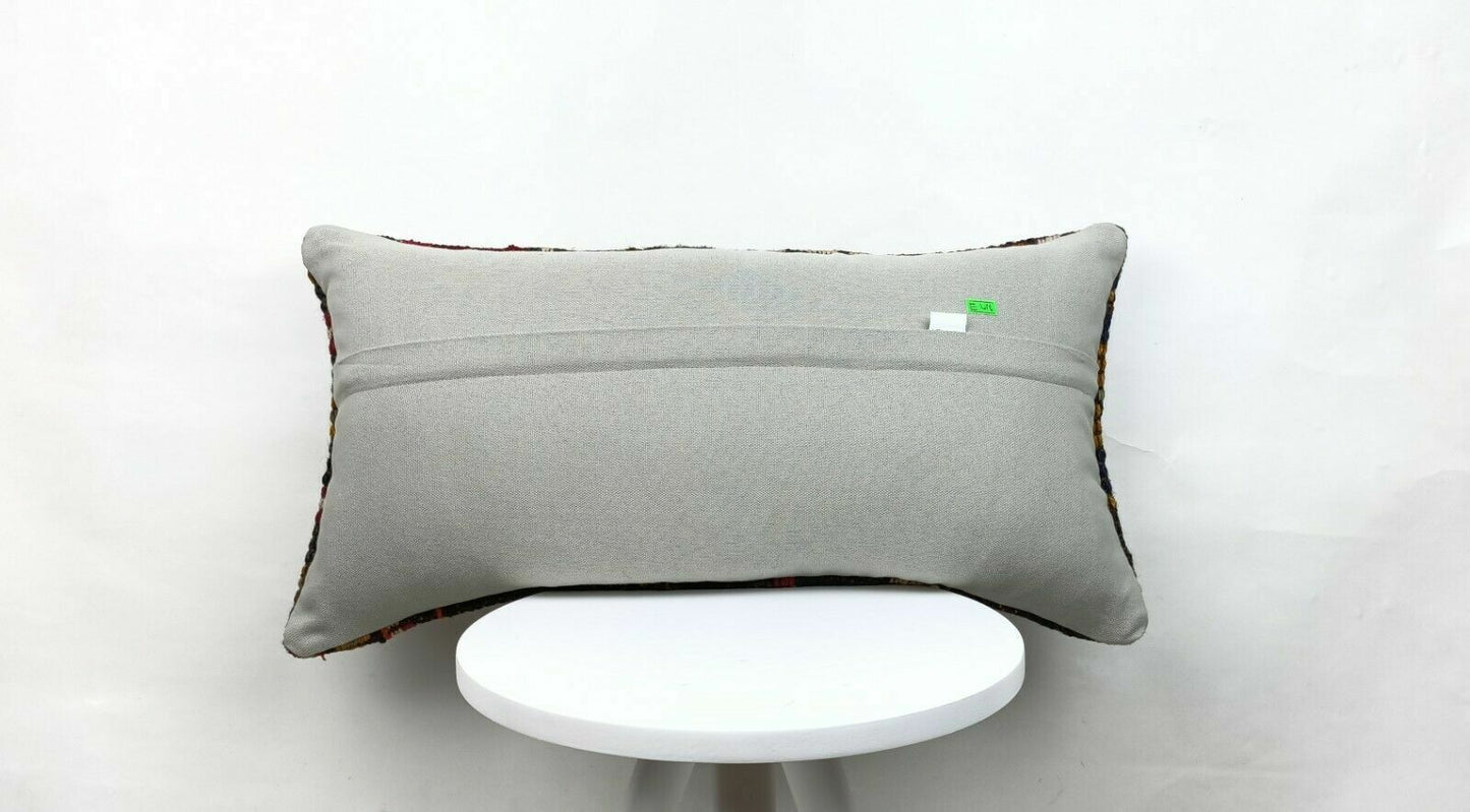 Turkish Kilim Pillow Cover 12x24 Sofa Ethnic Bohemian Lumbar Cushion  E414-1