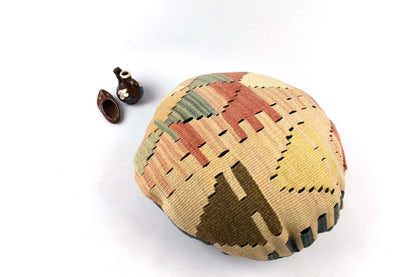 Kilim Round Pillow Cover 18" in Tribal Vintage Turkish Carpet Round Cushion 4938