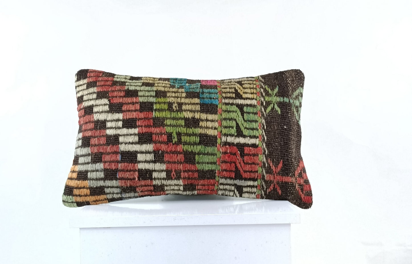 Kilim Pillow Cover 12x20 Turkish Handmade Sofa Couch Floor Lumbar Cushion E1063