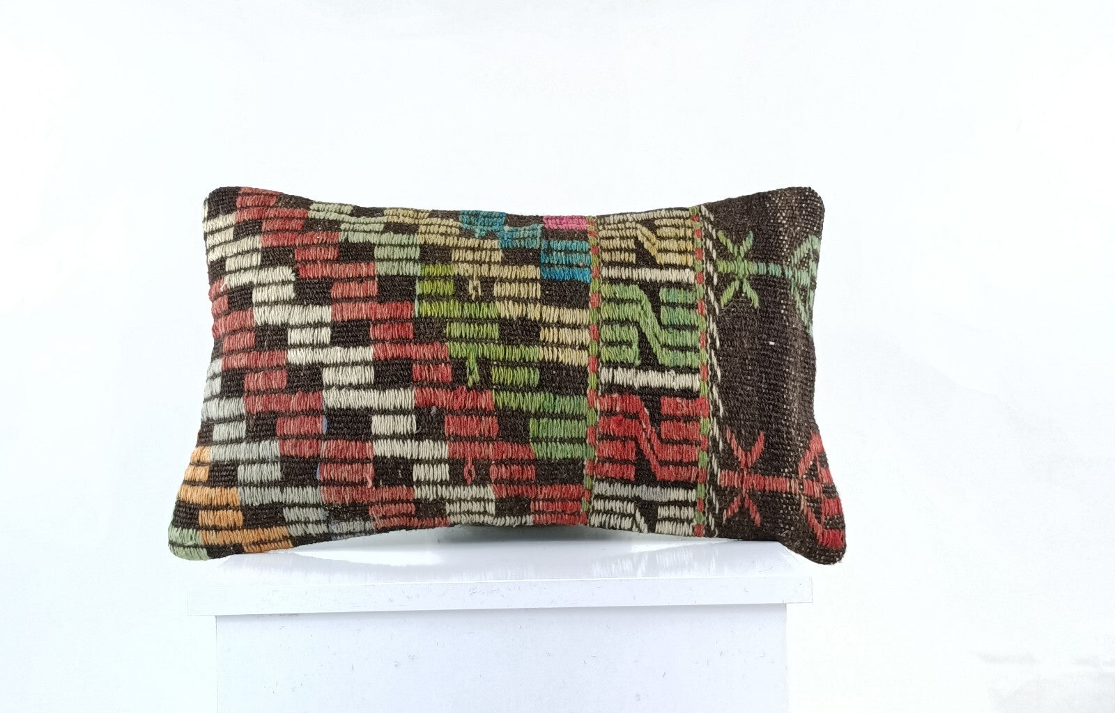 Kilim Pillow Cover 12x20 Turkish Handmade Sofa Couch Floor Lumbar Cushion E1063