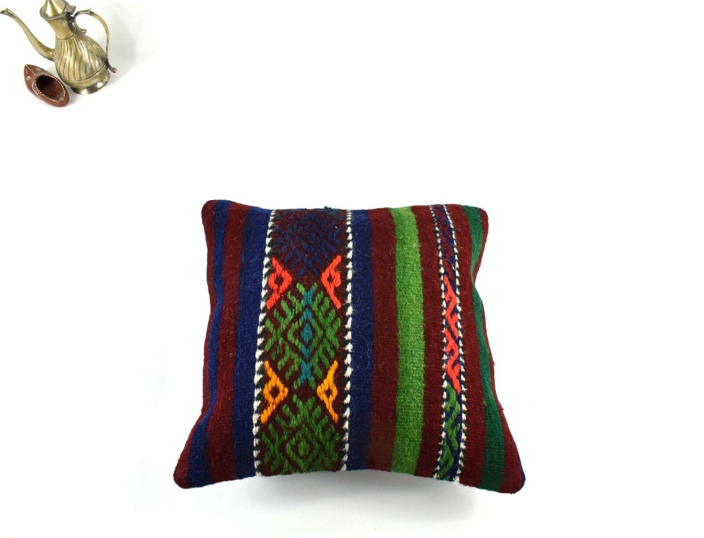 14"x14" Kilim Pillow Cover Handmade Turkish Tribal Ethnic Boho Rug Cushion 3481