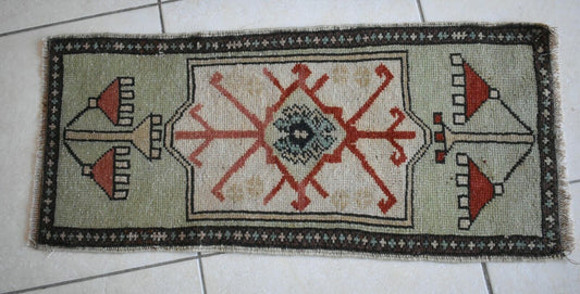 Oushak Runner 2.7x1.1 ft Vintage Turkish Rug Small Runner Anatolian Rug Y07