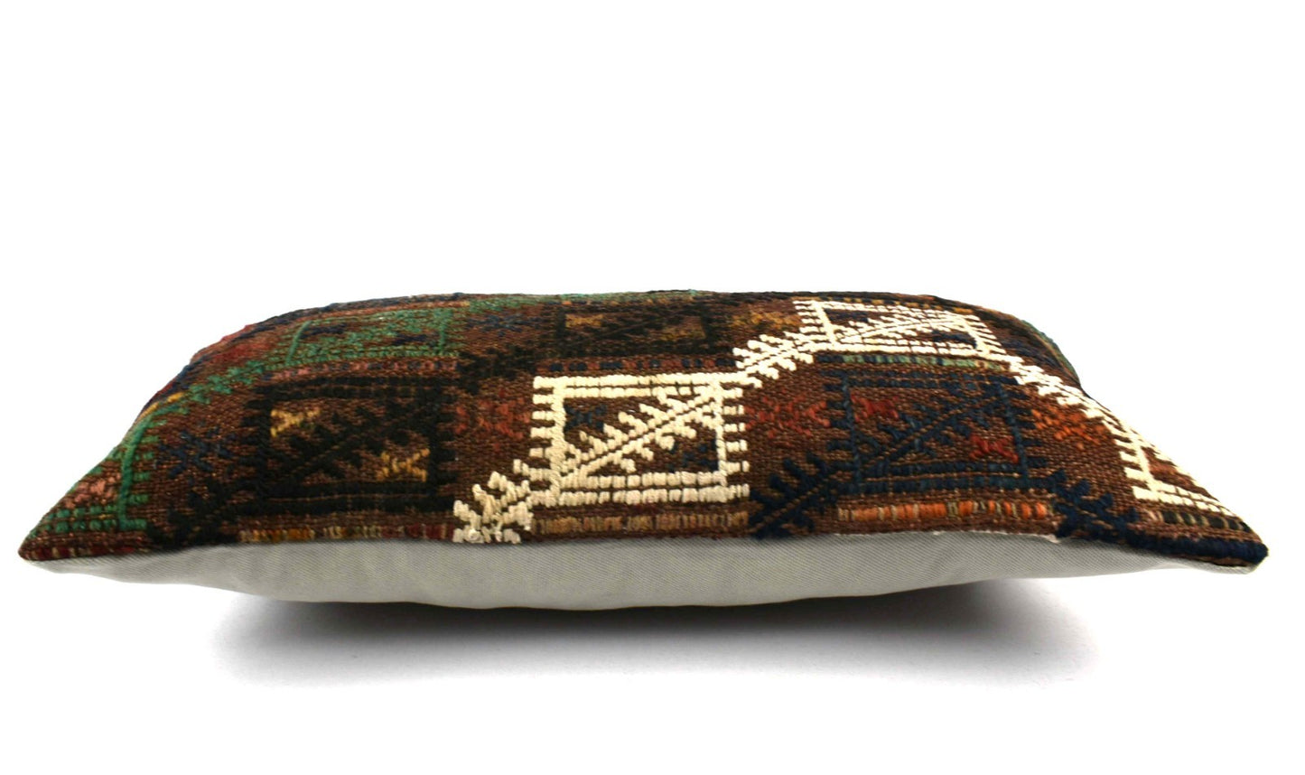 10x20 Kilim Lumbar Pillow Cover Vintage Ethnic Oushak Kilim Pillow Cover 4853